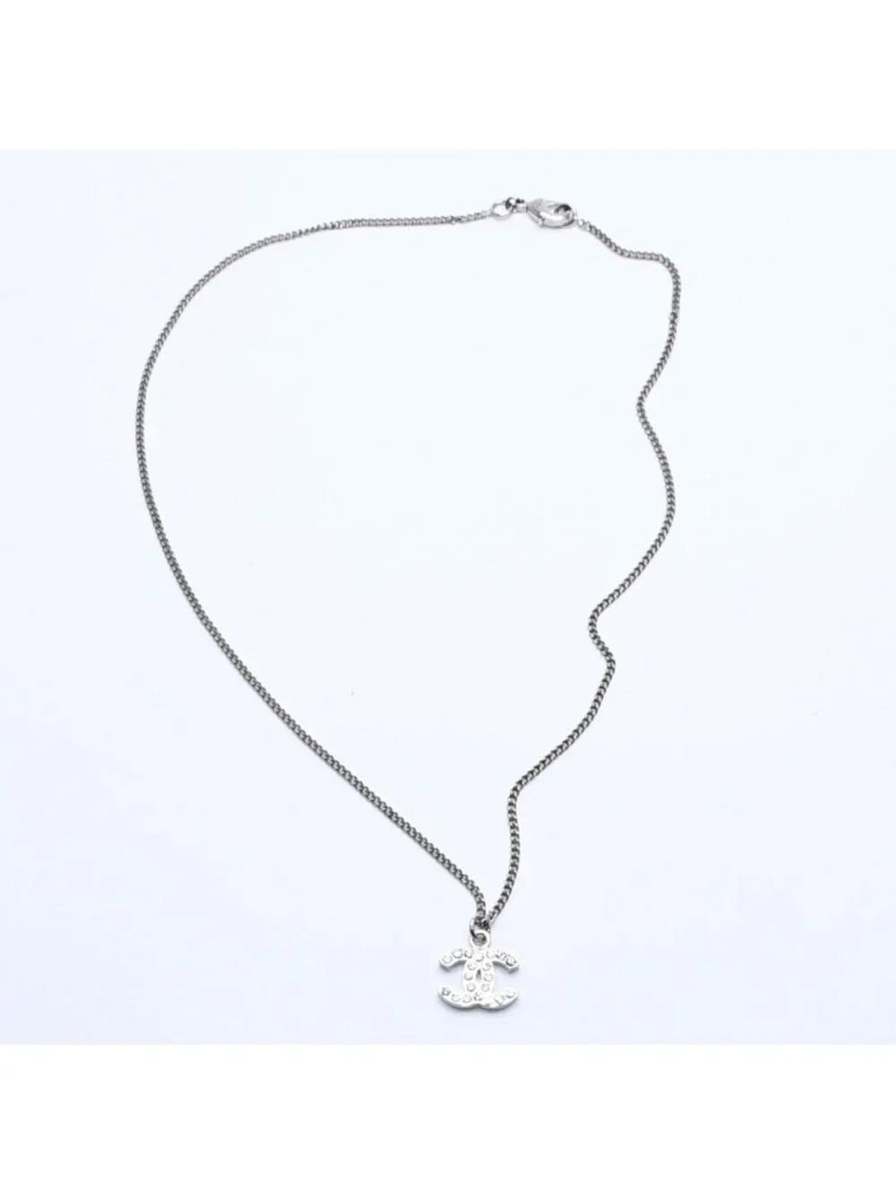Chanel Necklace CC Logo Rhinestone Silver 11